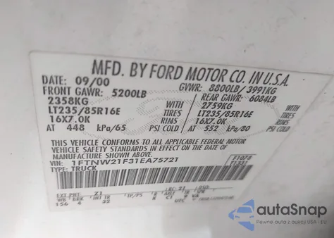 2001 Ford F-250 Lariat/Xl/Xlt from USA, damaged, VIN 1FTNW21F31EA75721